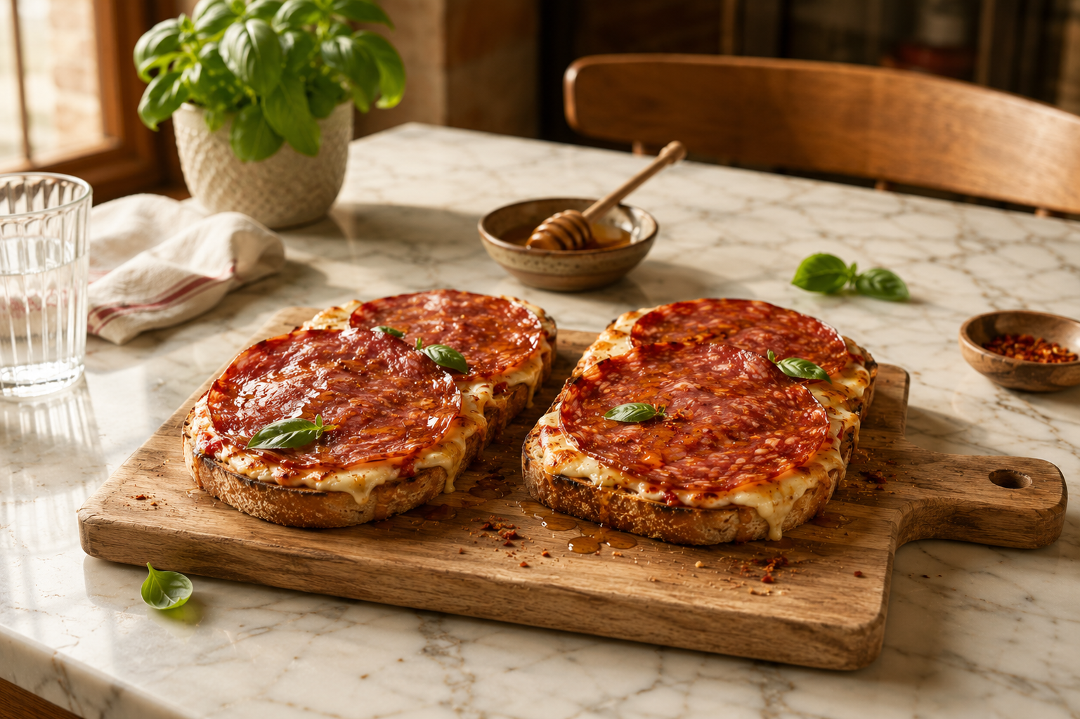 Toasts Chauds au Pepperoni Halal Réserve & Miel Épicé