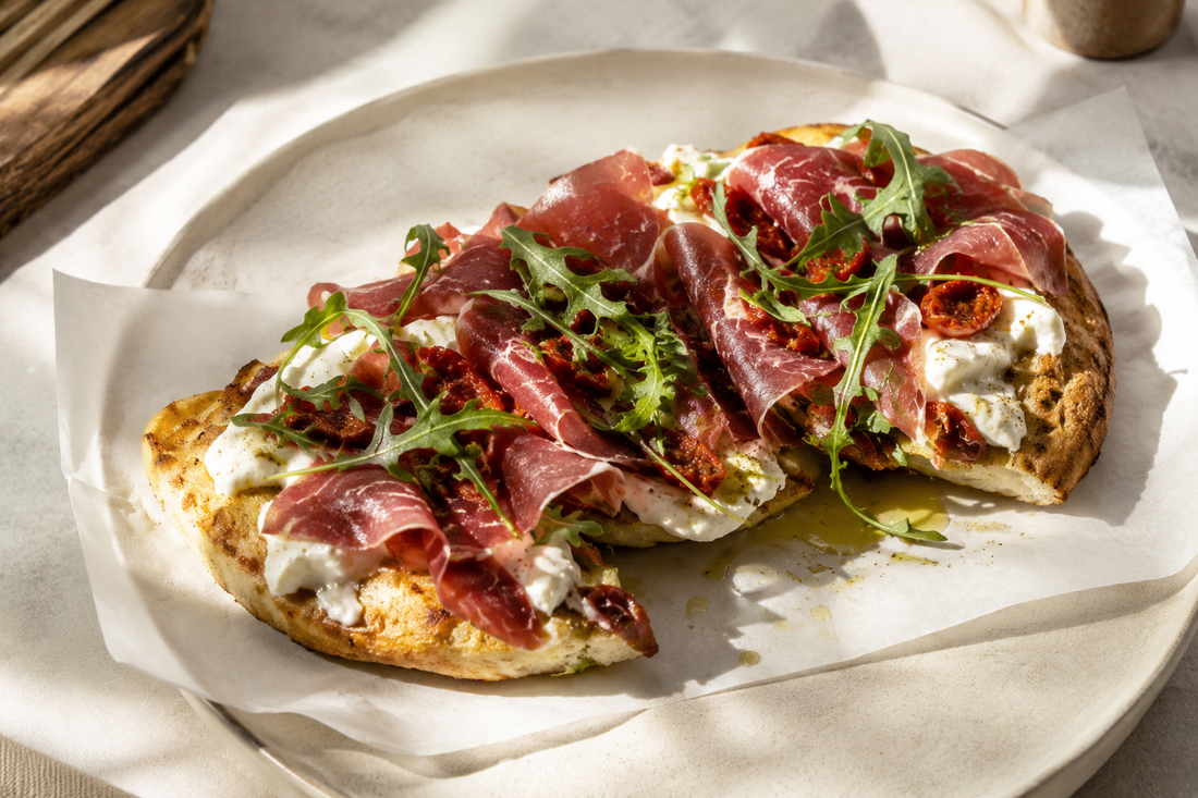 Focaccia Gourmet au Jambon Cru Halal Black Angus & Stracciatella