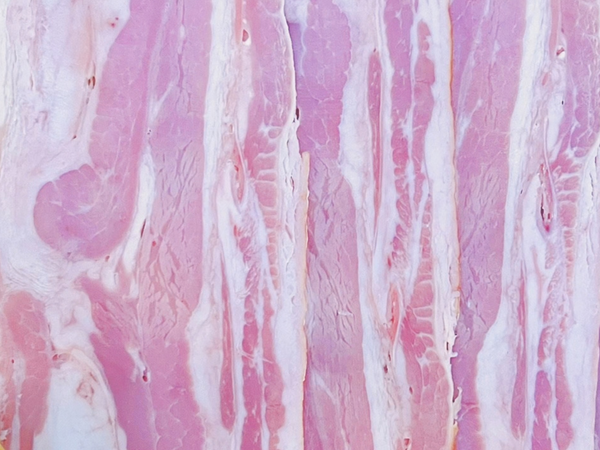Gros plan sur les tranches de bacon de veau halal